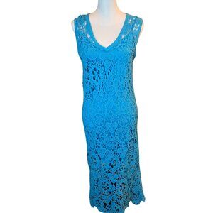 HOUSE OF HARLOW 1960 Women's Midi Crochet Dress Sz: S Turquoise